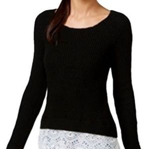 Black Ribbed Scoop-Neck Sweater